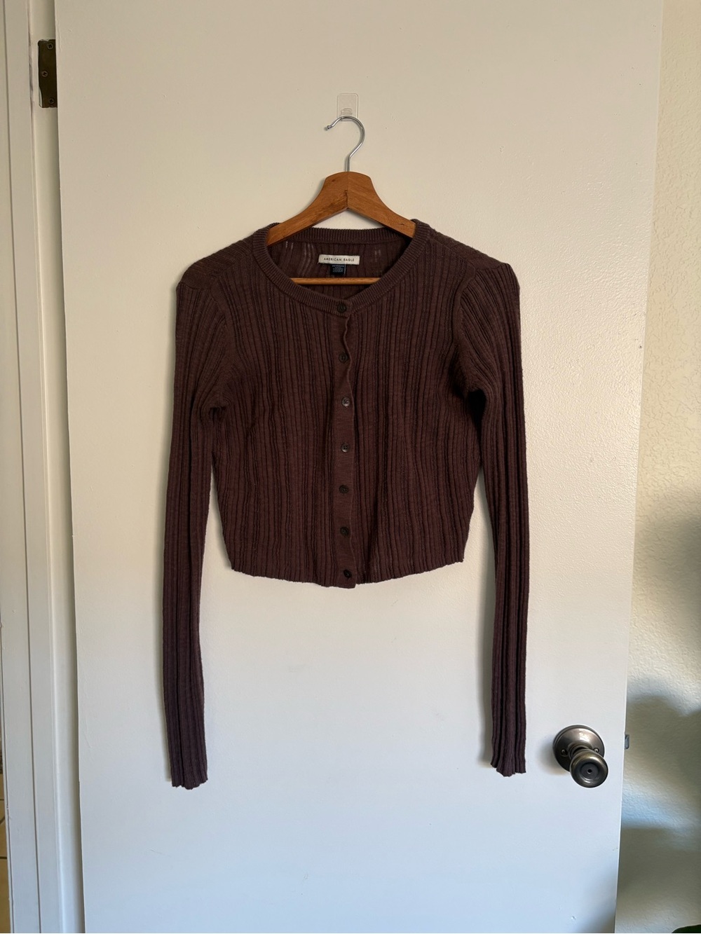 Brown Ribbed Cotton Cardigan
